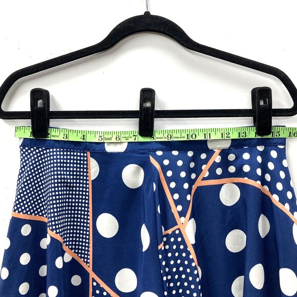 Moon Collection Polkadot Flared Skirt, Size Large, Blue White Silky Lined Swirly - Picture 2 of 7